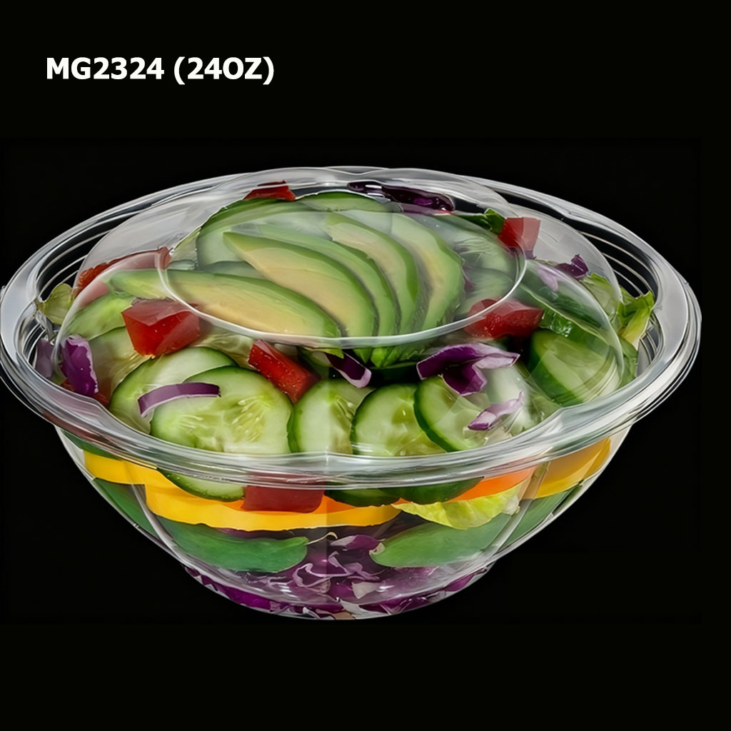 Salad Container Clamshell Disposable Round Plastic 24oz Salad Bowl Clamshell Box Food Containers ...